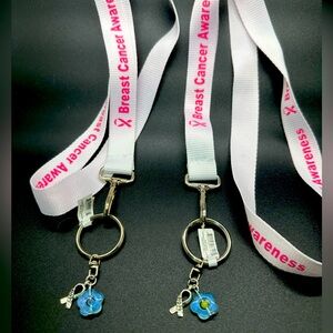 TWO Breast Cancer Awareness Grosgrain Ribbon Lanyard - Breast Cancer Awareness
